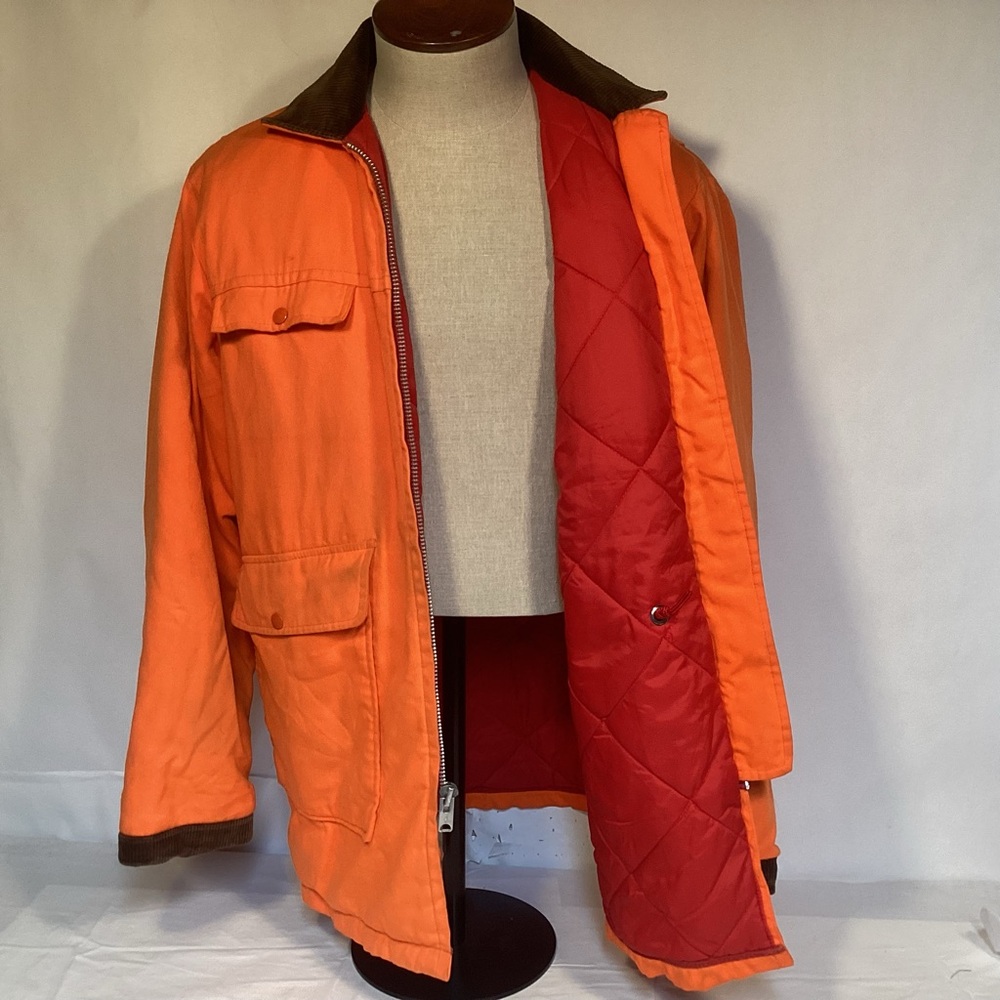 Vintage 70s Woolrich Orange with corduroy collar quilted Jacket Mens size Medium